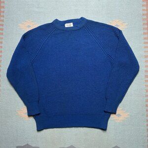 Vintage Sears acrylic sweater chunky cable knit blue raglan pullover crewneck XL